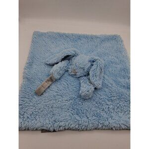 Blankets & Beyond Bunny Rabbit Blue Security Blanket Lovey w/Binkie Holder